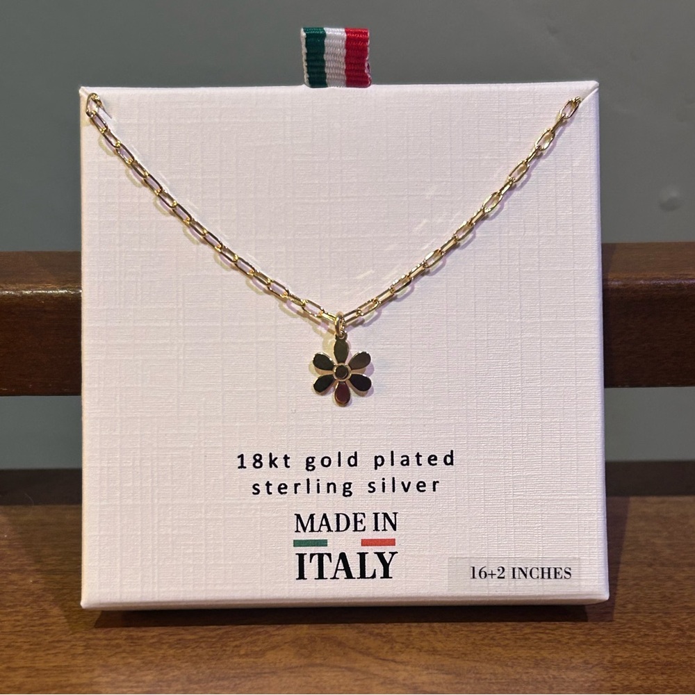 LUCIA MARA Made In Italy 18kt Gold Plated Sterling Silver Daisy Necklace NWTS - Picture 3 of 8